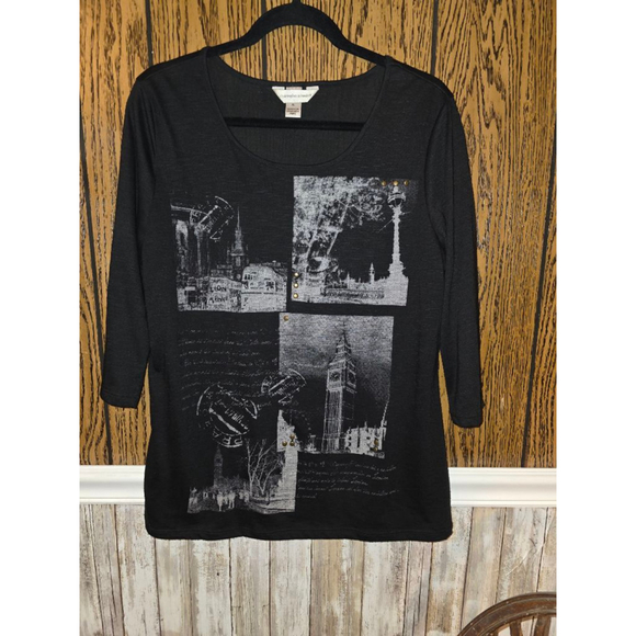 Christopher & Banks Tops - Women's Christopher & Banks Long Sleeve Tee XL Black White Graphic